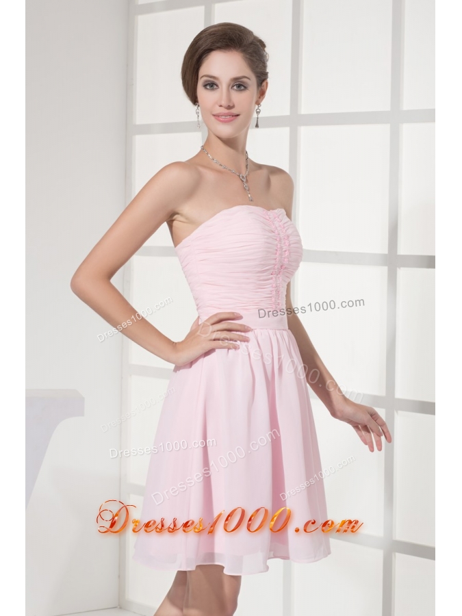 Ruched and Beaded Mini-length Chiffon Strapless Prom Homecoming Dress