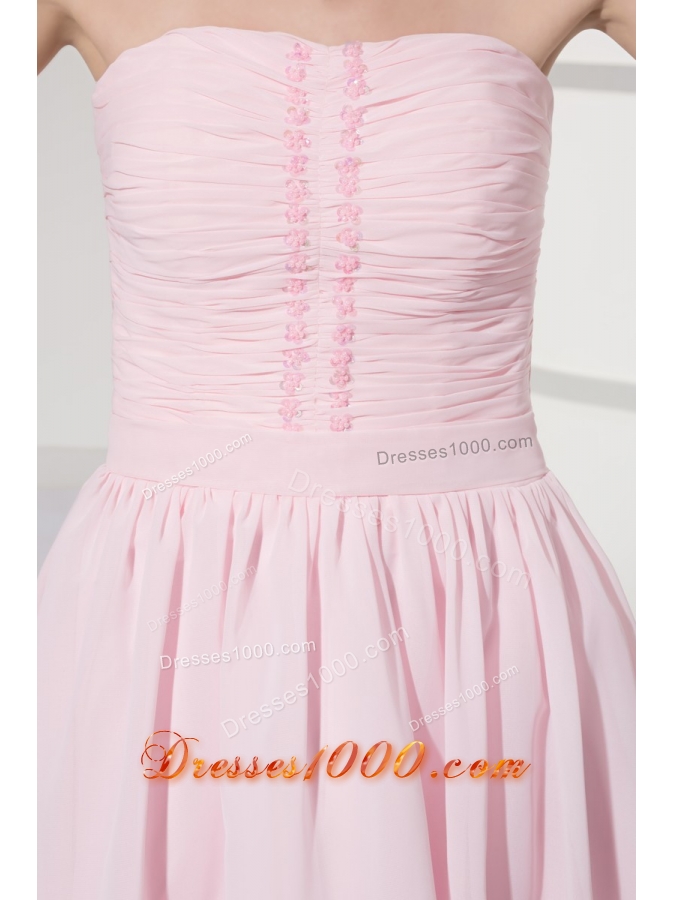 Ruched and Beaded Mini-length Chiffon Strapless Prom Homecoming Dress