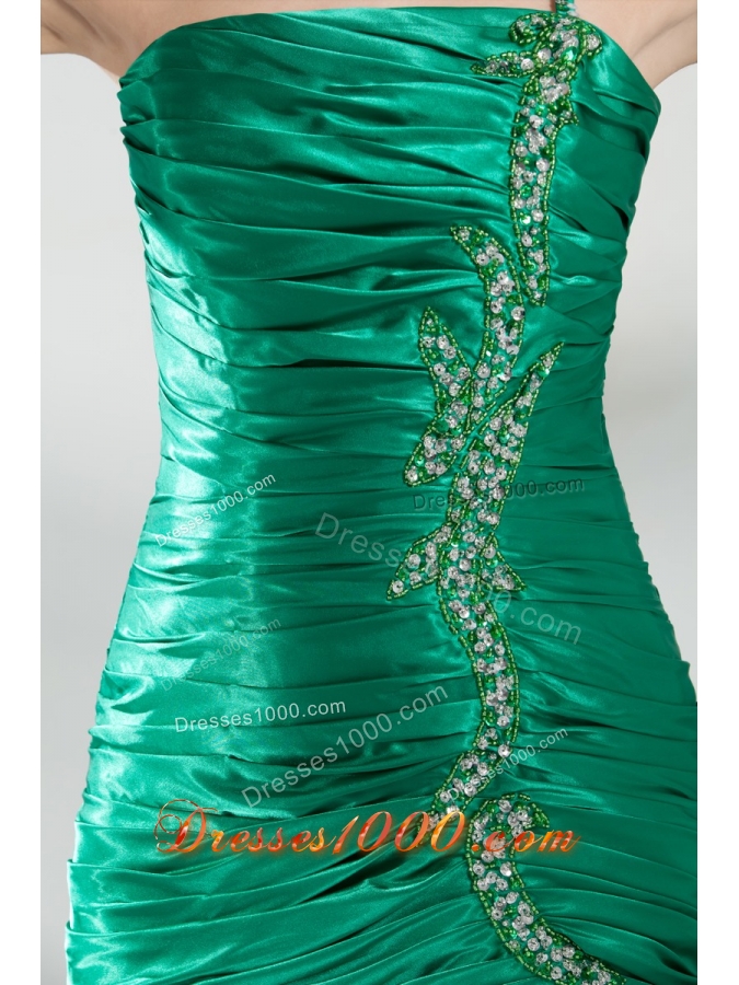 2014 Green One Shoulder Column Ruching Prom Gowns for Party