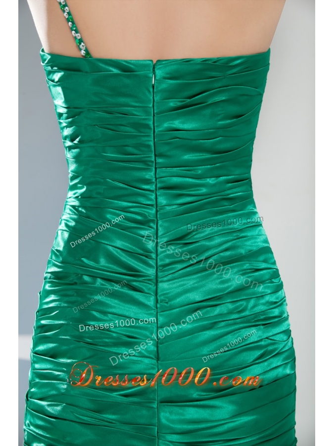 2014 Green One Shoulder Column Ruching Prom Gowns for Party