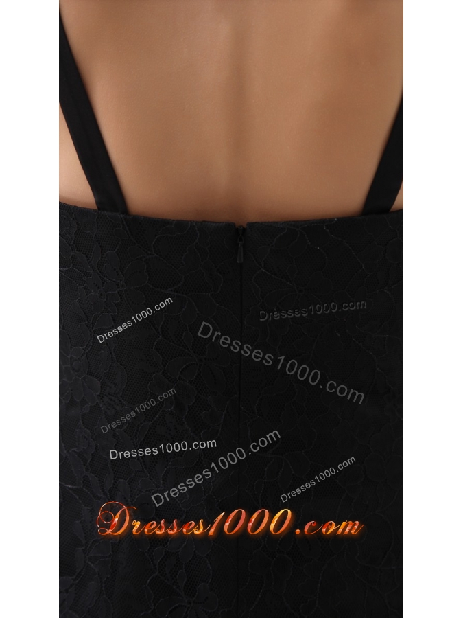 Mermaid Brush Train Spaghetti Straps Black Lace Prom Dress