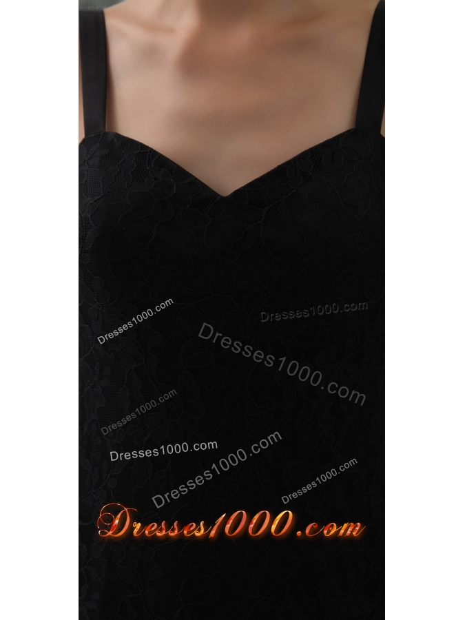 Mermaid Brush Train Spaghetti Straps Black Lace Prom Dress