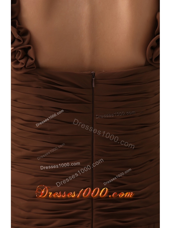 Ruches and Flowers Accent Brown Prom Dress with Court Train