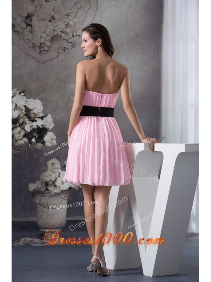 Ruching Prom Gown with Handmade Flower Decorated Black Sash