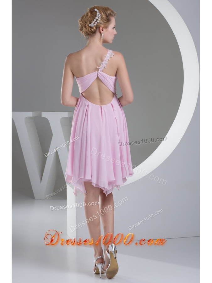 Appliqued Single Shoulder Cutout Back Prom Dresses with Ruffled Edge