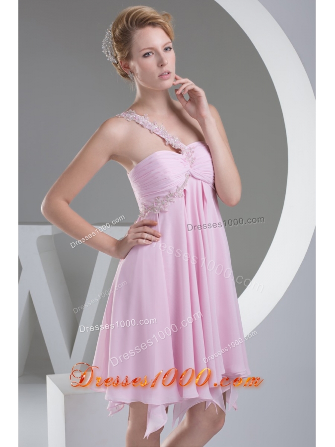 Appliqued Single Shoulder Cutout Back Prom Dresses with Ruffled Edge