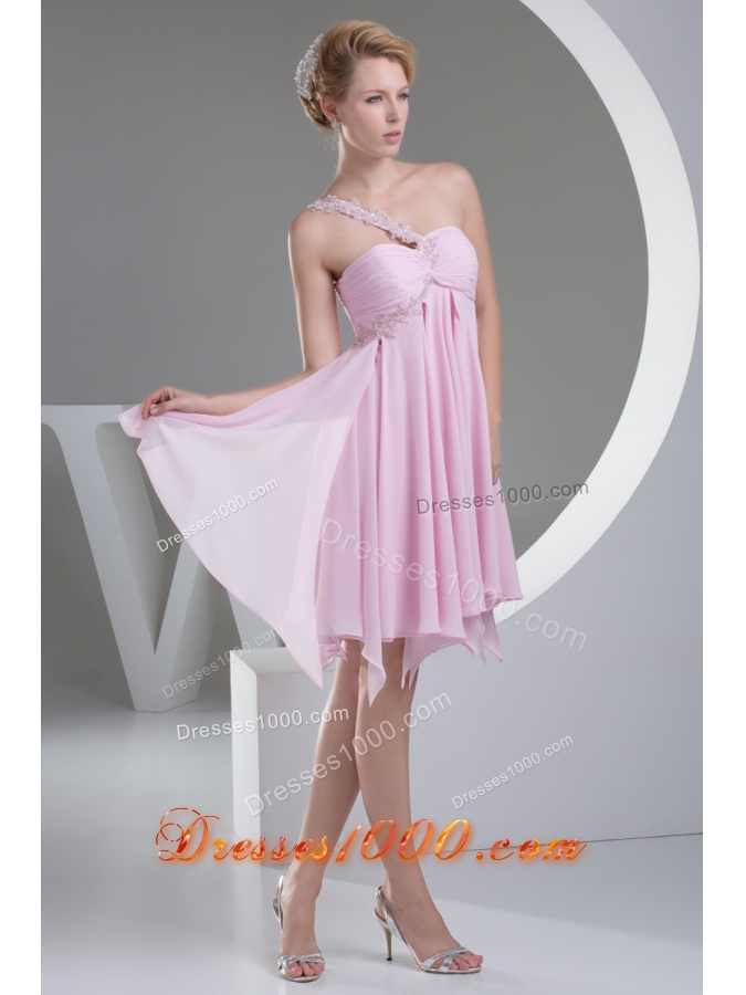 Appliqued Single Shoulder Cutout Back Prom Dresses with Ruffled Edge