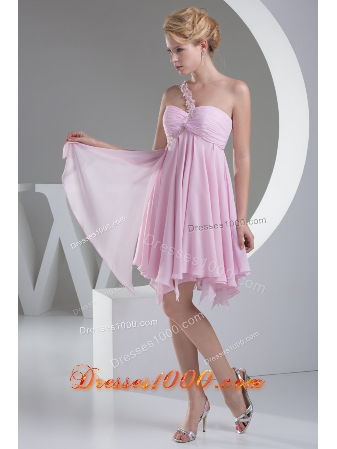 Appliqued Single Shoulder Cutout Back Prom Dresses with Ruffled Edge