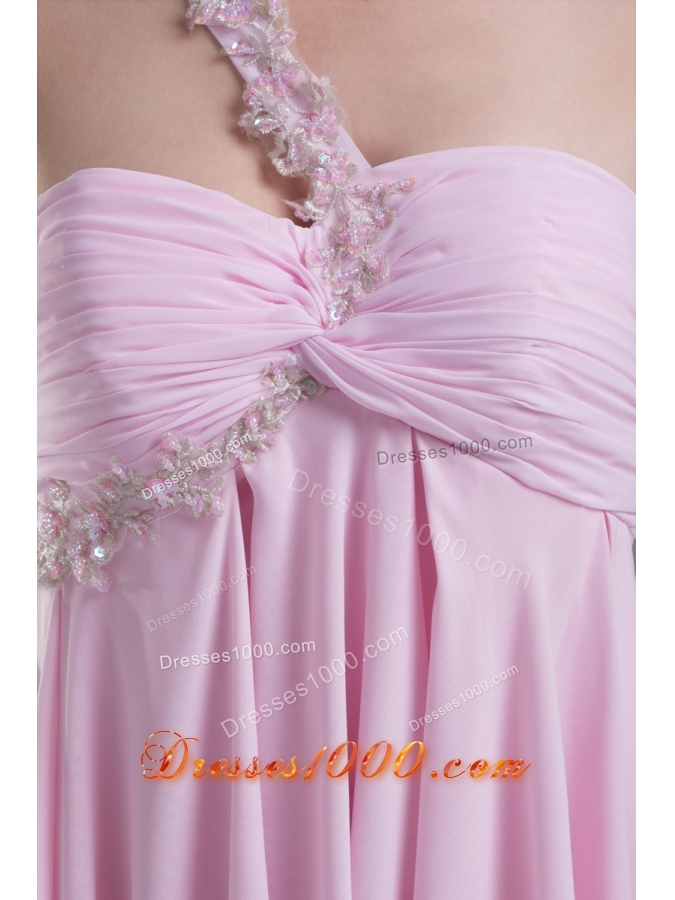 Appliqued Single Shoulder Cutout Back Prom Dresses with Ruffled Edge