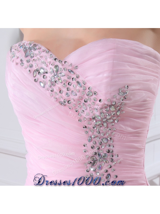 Baby Pink Brush Train Sweetheart Beaded Prom Dress with Ruffle