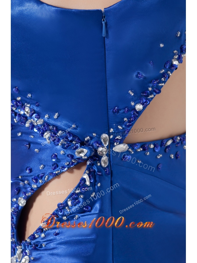 Beading Cool Back One Shoulder Prom Dress in Blue with Cutouts