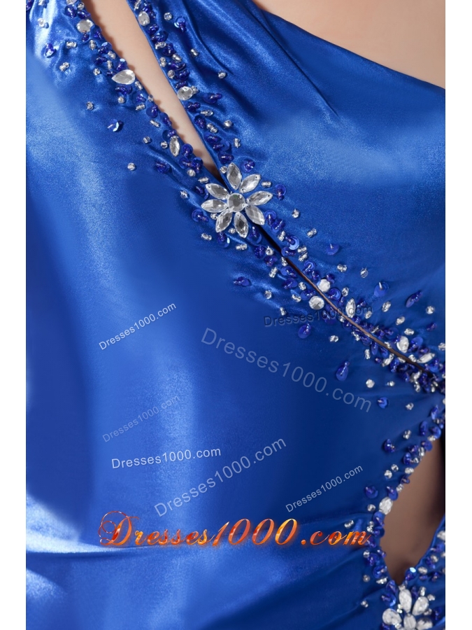 Beading Cool Back One Shoulder Prom Dress in Blue with Cutouts