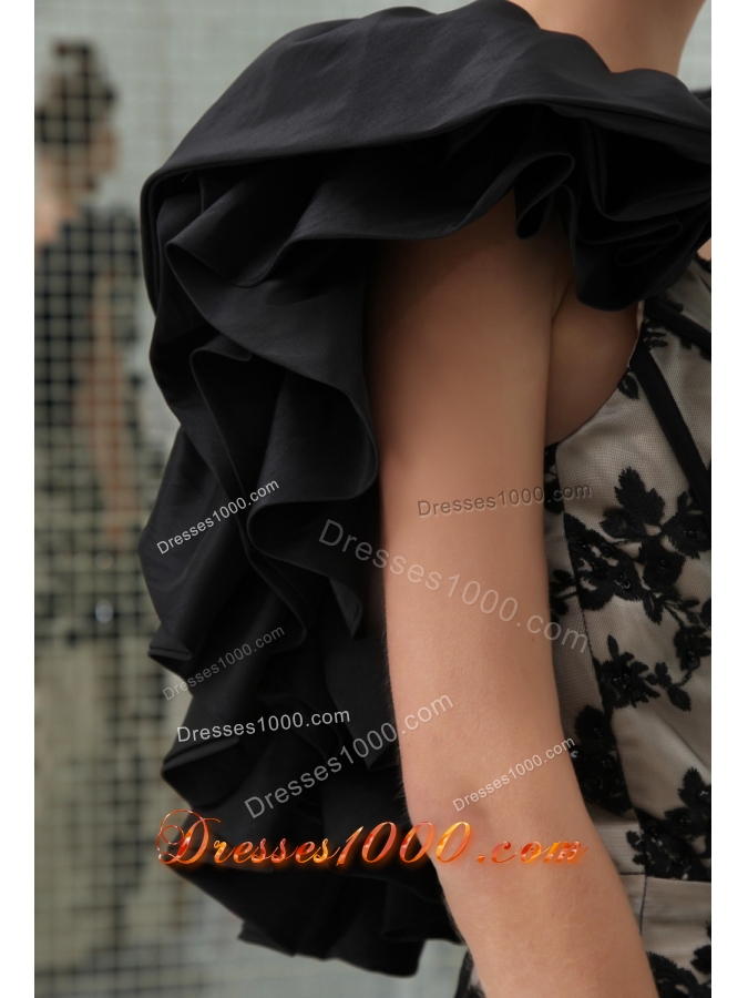 Black and Champagne Long Prom Dress with Appliques