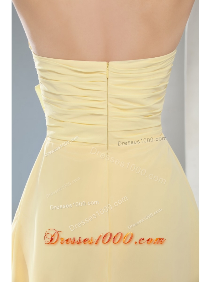 Halter Top Mini-length Light Yellow Prom Gown with Lovely Bowknot