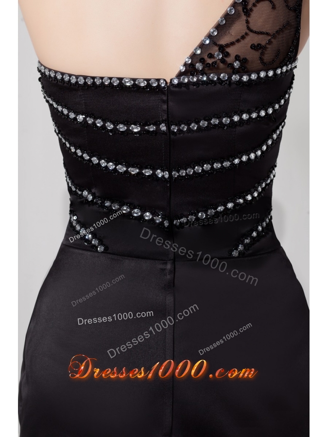 Mini-length Diamonds Decorated Single Shoulder Sheath Prom Gowns