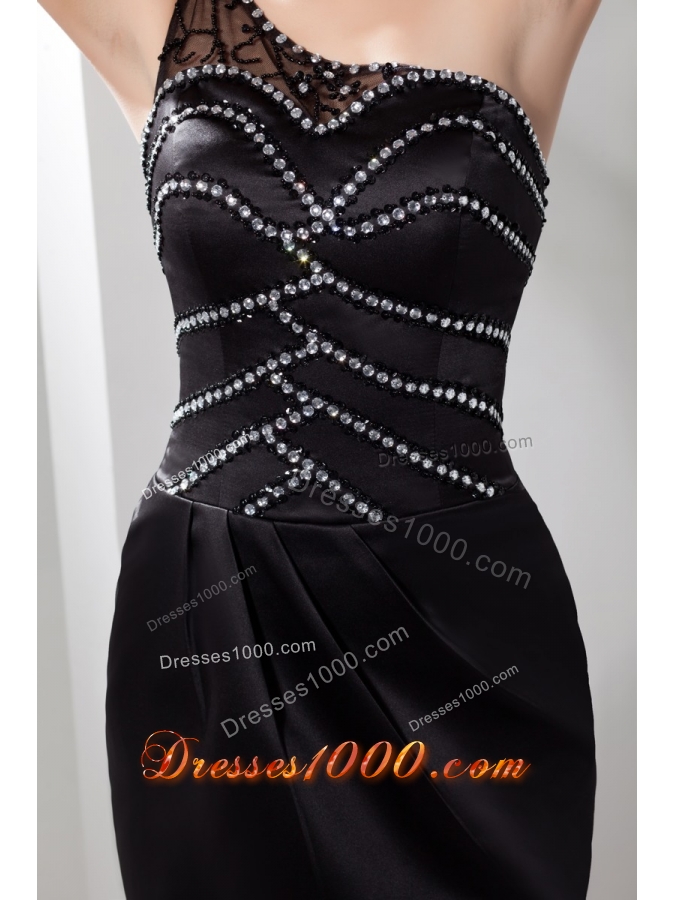Mini-length Diamonds Decorated Single Shoulder Sheath Prom Gowns
