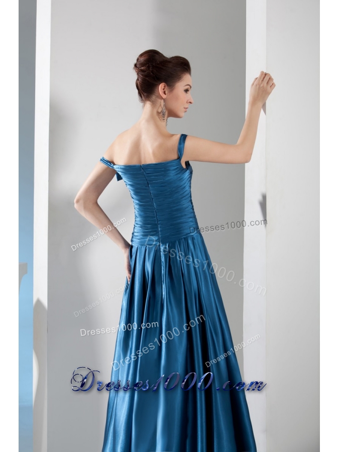 Off-the-shoulder Floor-length Prom Gown Dress Ruched Beaded