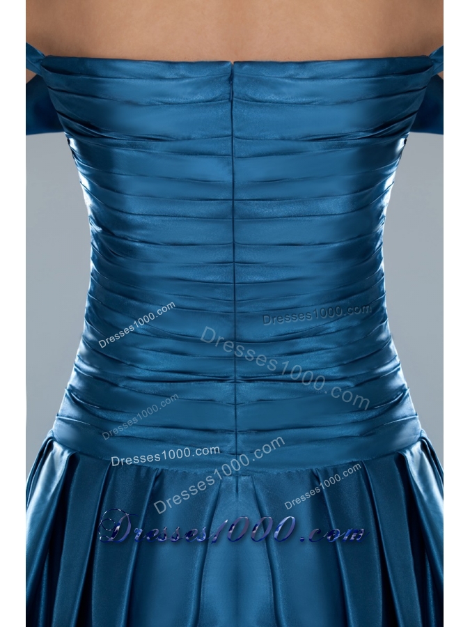 Off-the-shoulder Floor-length Prom Gown Dress Ruched Beaded