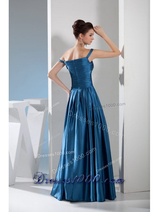 Off-the-shoulder Floor-length Prom Gown Dress Ruched Beaded