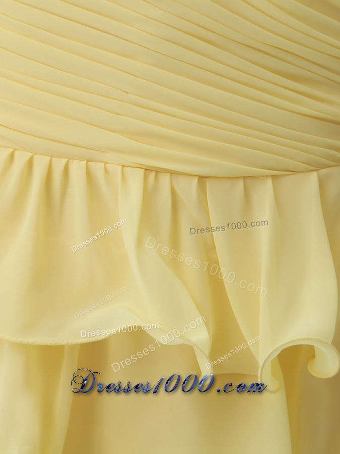 One Shoulder Ruffle-layers Ankle-length Prom Dress in Yellow