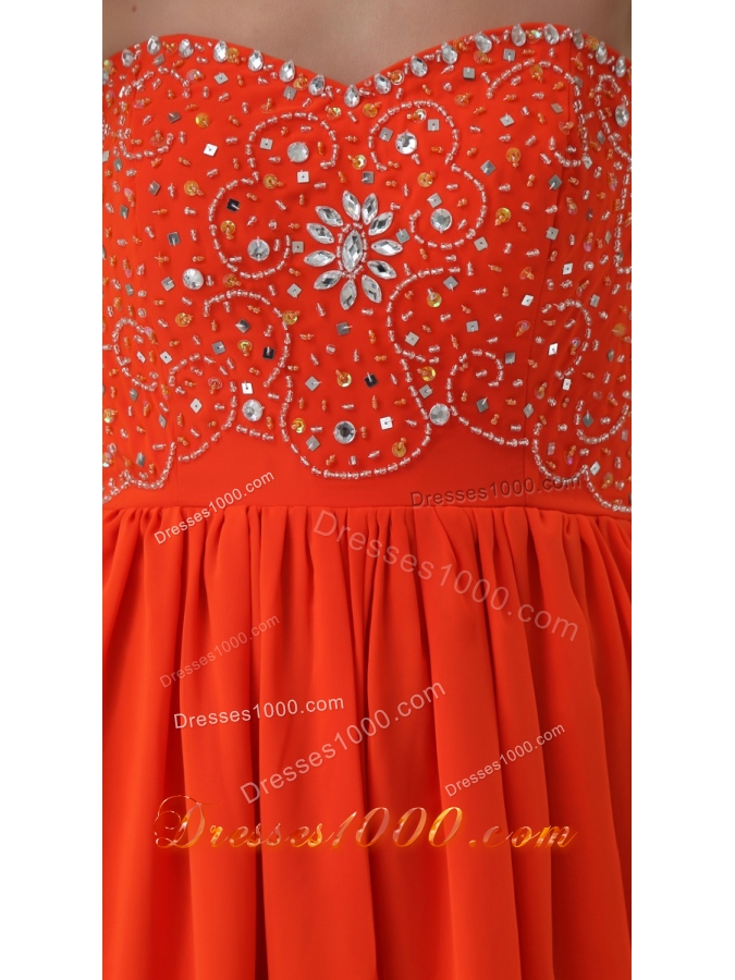 Sweetheart Beaded Floor-length Chiffon Coral Red Prom Dress