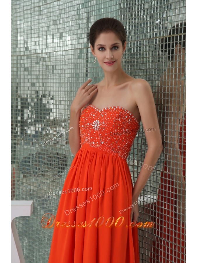 Sweetheart Beaded Floor-length Chiffon Coral Red Prom Dress