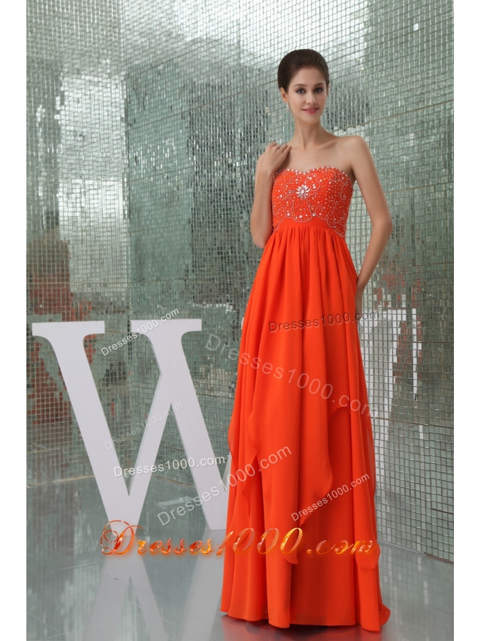 Sweetheart Beaded Floor-length Chiffon Coral Red Prom Dress