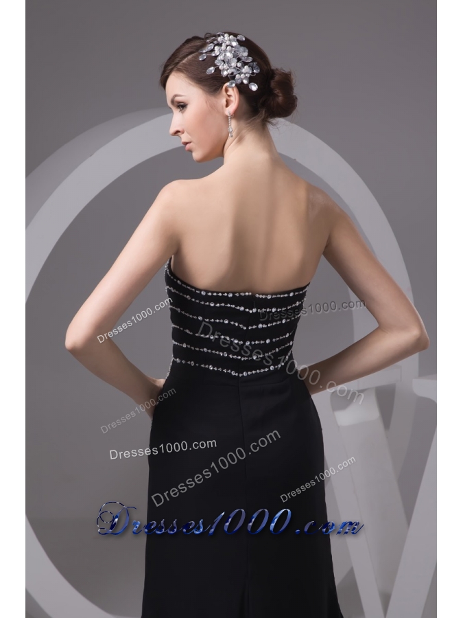 Beading and High Slit Decorated Sheath Black Brush Train Prom Gown