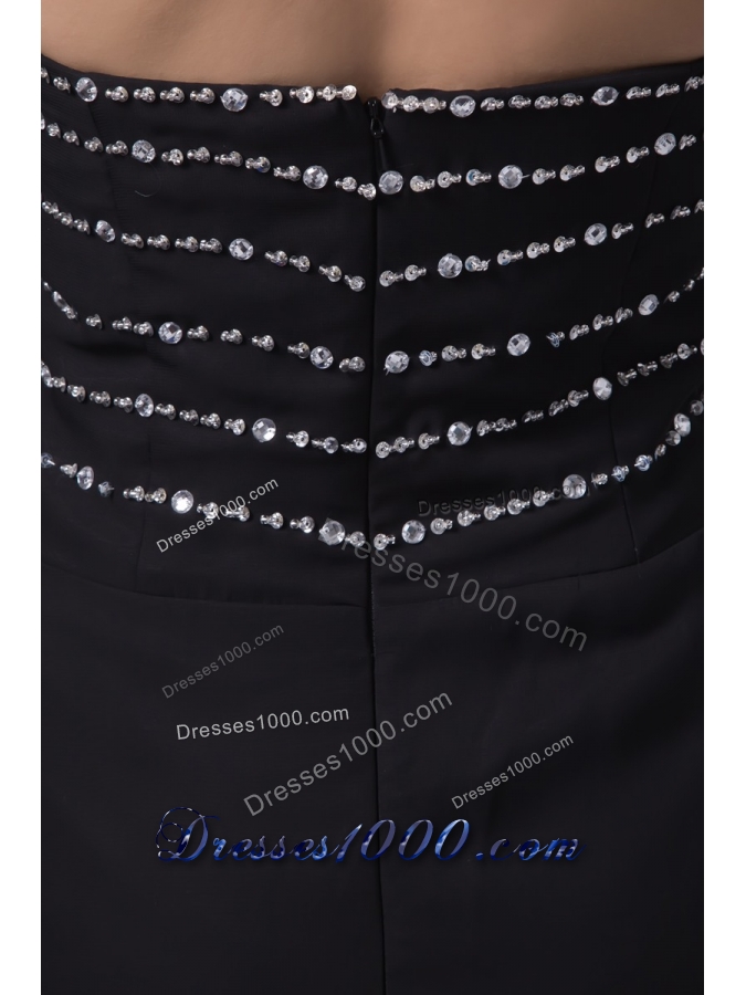 Beading and High Slit Decorated Sheath Black Brush Train Prom Gown