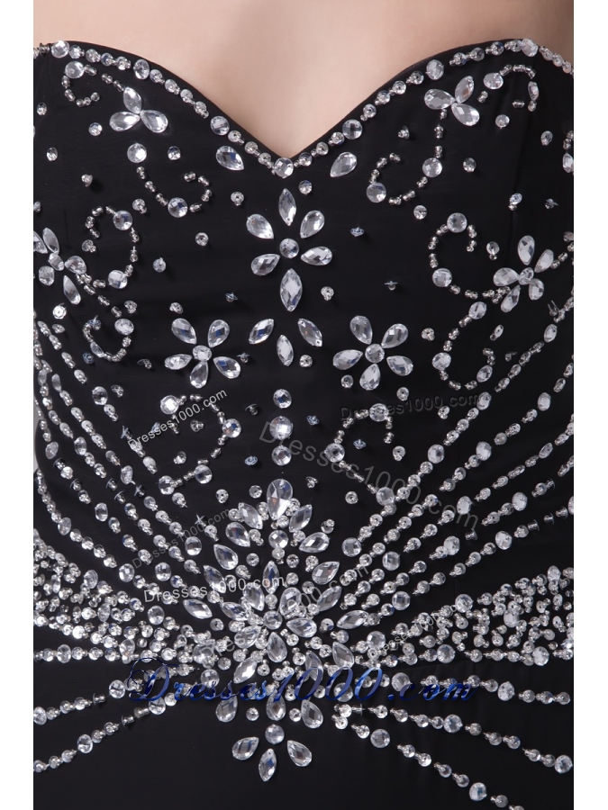 Beading and High Slit Decorated Sheath Black Brush Train Prom Gown