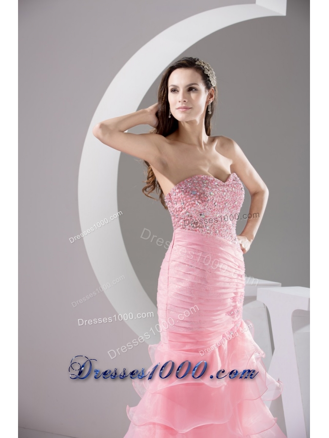 Sequins and Beading Decorated Bodice Prom Dresses with Ruffled Layers