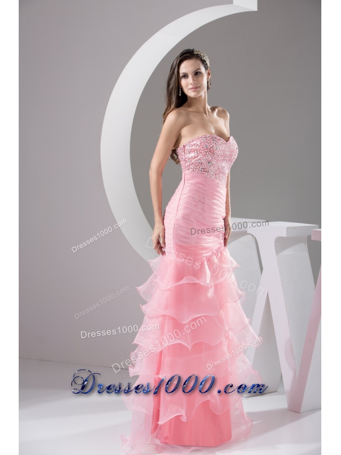 Sequins and Beading Decorated Bodice Prom Dresses with Ruffled Layers