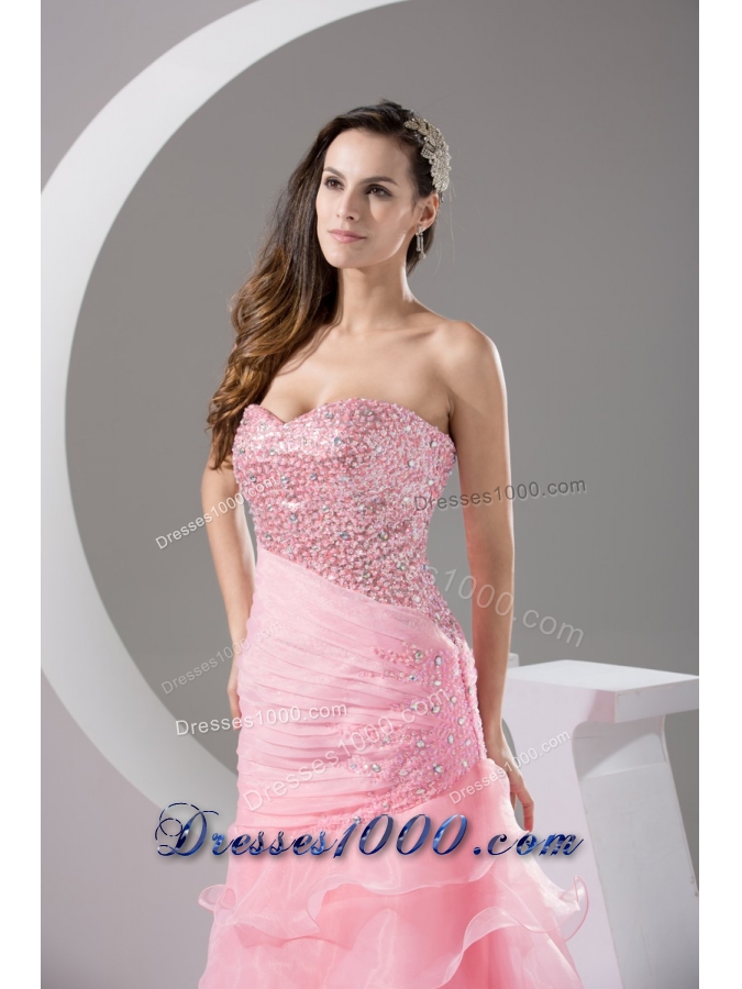 Sequins and Beading Decorated Bodice Prom Dresses with Ruffled Layers