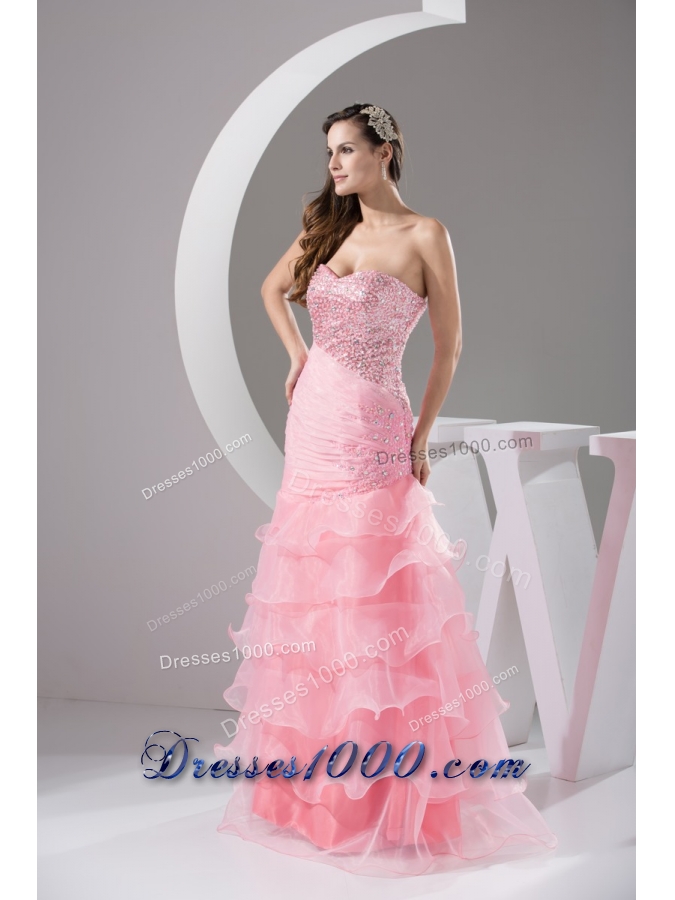 Sequins and Beading Decorated Bodice Prom Dresses with Ruffled Layers