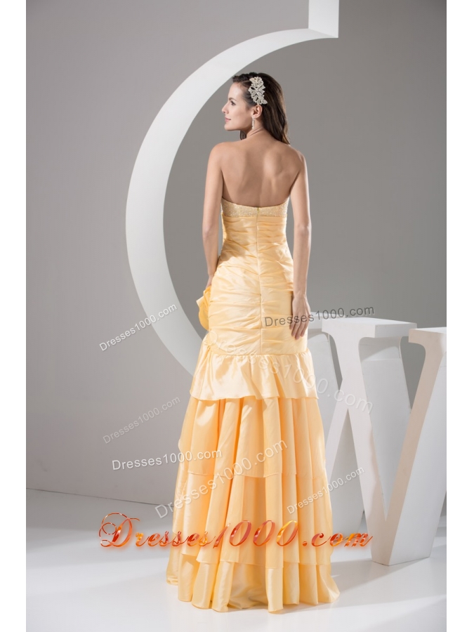 Sweetheart Ruching and Handle Flowers Layers Sheath Prom Dress