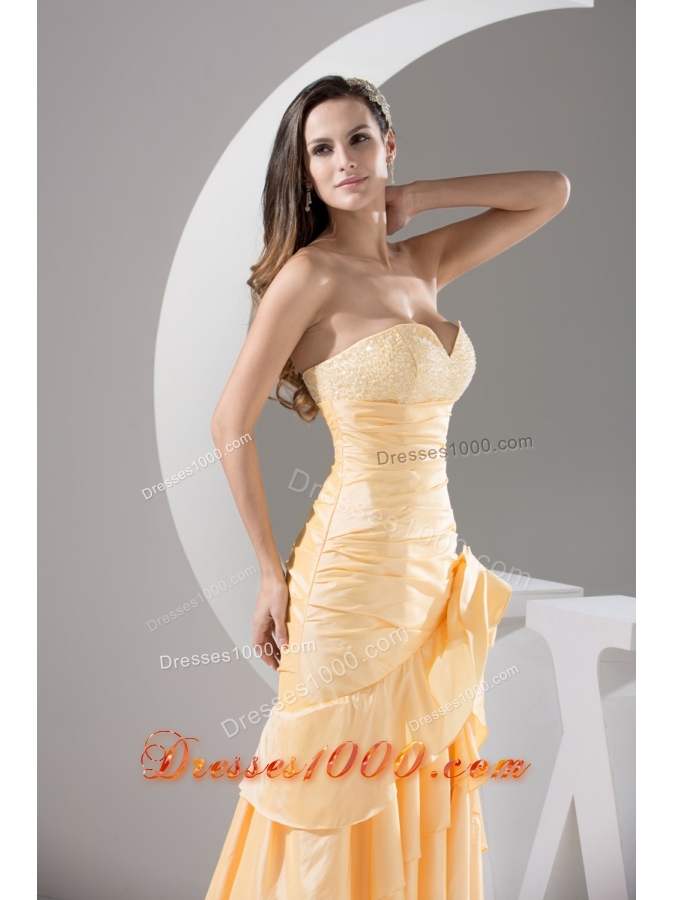 Sweetheart Ruching and Handle Flowers Layers Sheath Prom Dress