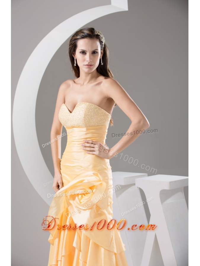 Sweetheart Ruching and Handle Flowers Layers Sheath Prom Dress