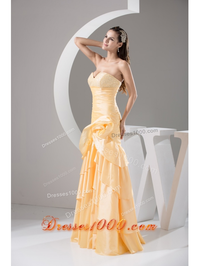 Sweetheart Ruching and Handle Flowers Layers Sheath Prom Dress