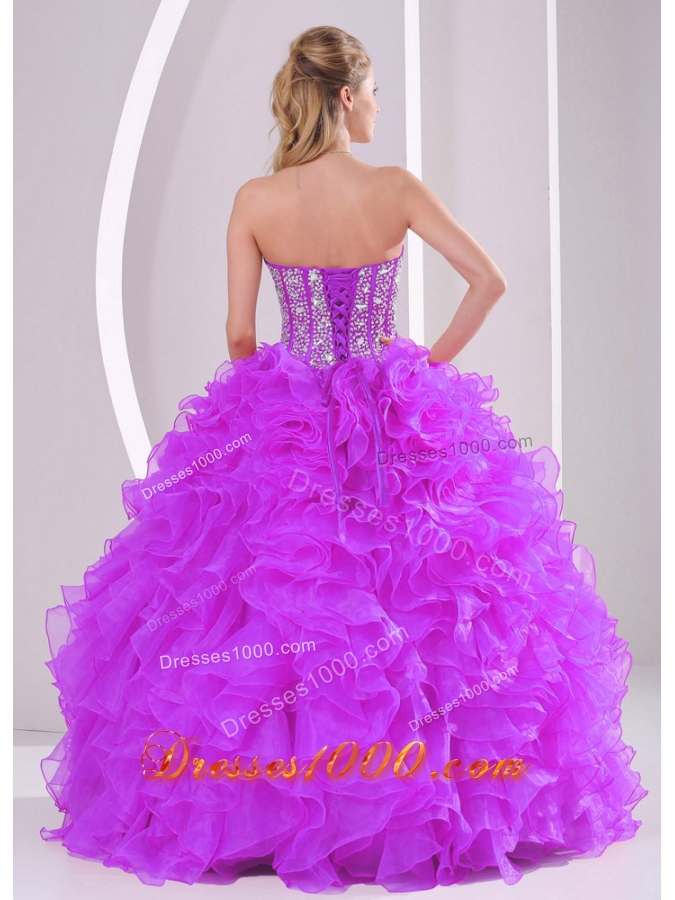 2013 Winter Sweetheart Ruffles and Beading Long Quinceanera Gowns in Fuchsia