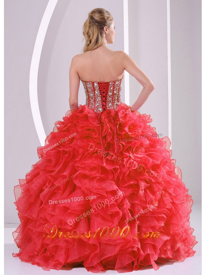 2014 Puffy Sweetheart Long Lace Up Quinceanera Gowns with Beading Ruffles