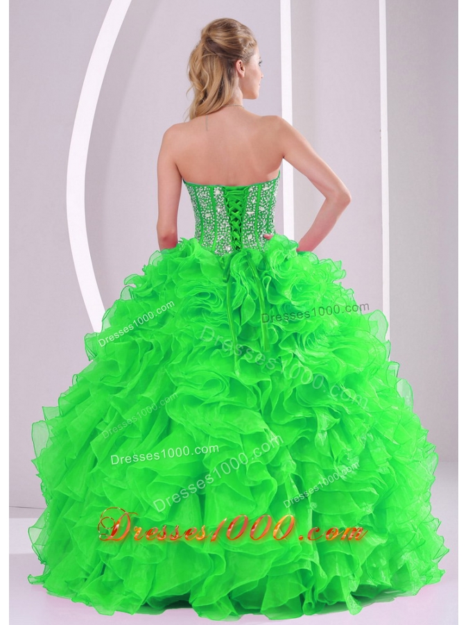 Ball Gown Sweetheart Ruffles and Beading Organza Quinceanera Gowns in Sweet 16