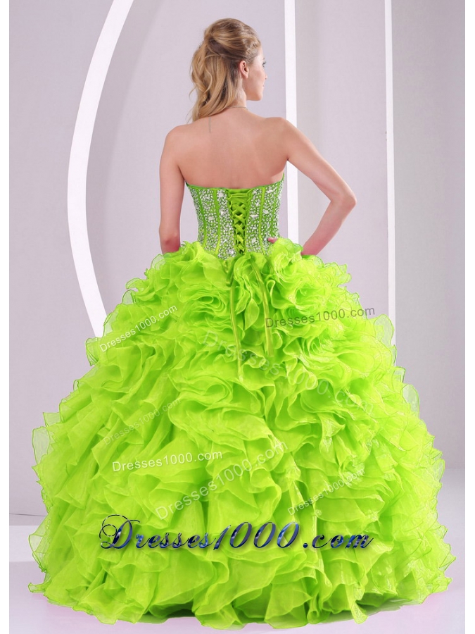Best Seller Spring Green Sweetheart Ruffles and Beading 2014 Quinceanera Dresses