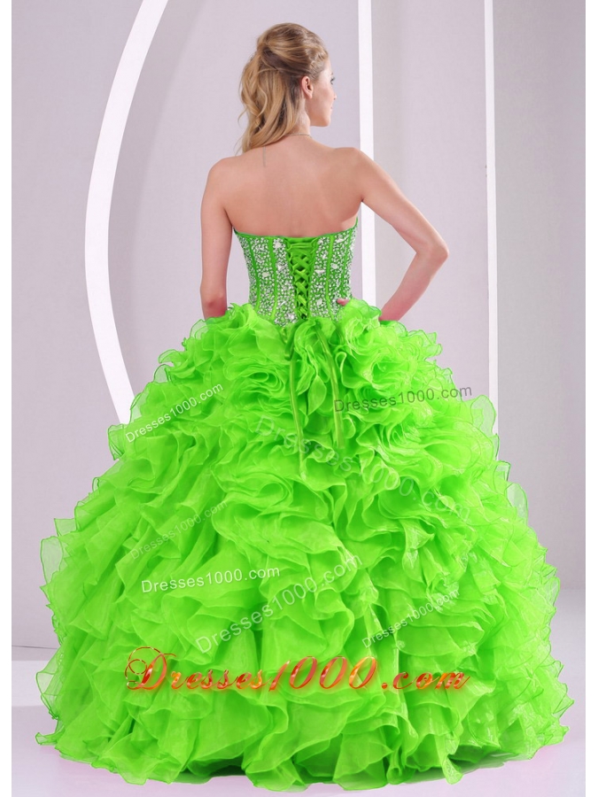 Discount Ball Gown Sweetheart Ruffles and Beaing Floor-length Quinceanera Gowns in Green