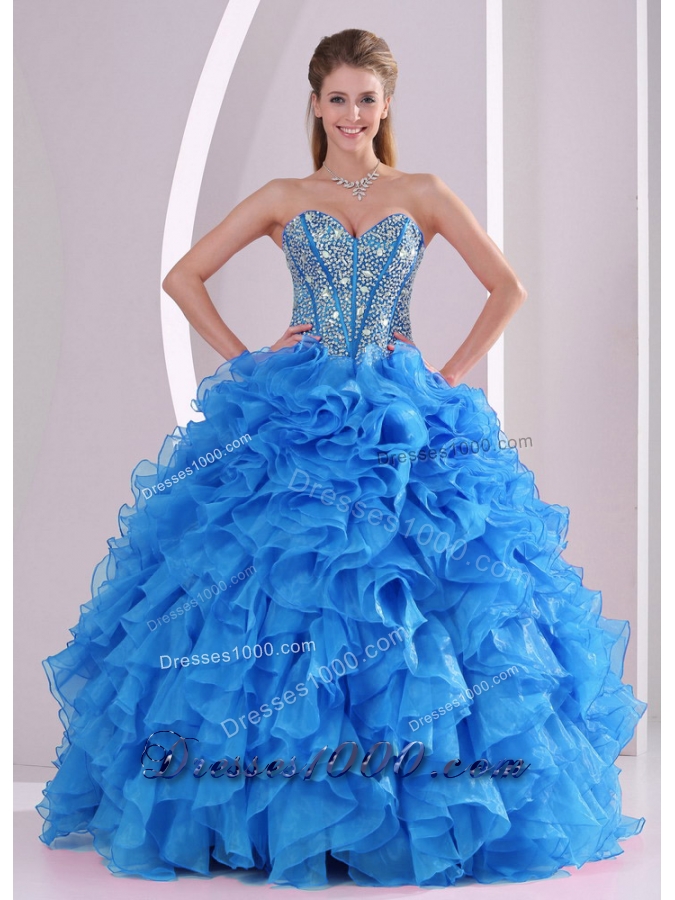 Ruffles and Beaded Decorate Sweetheart Long Quinceanera Dresses with Lace Up