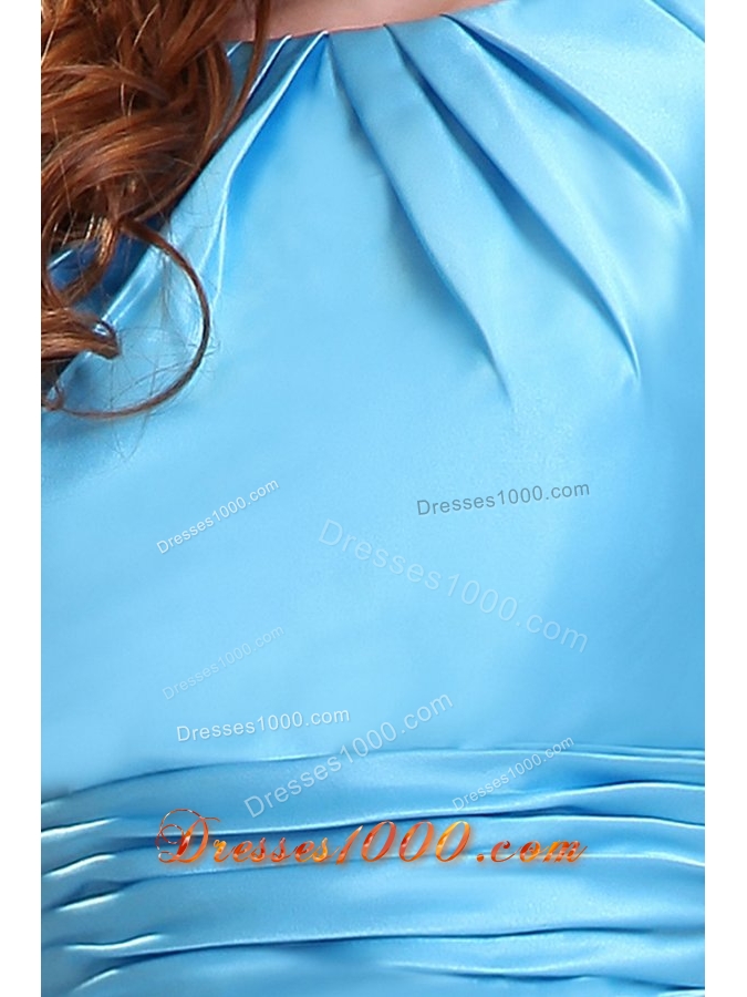 A-line Straps Short Aqua Blue 2014 Prom Party Dress with Ruches