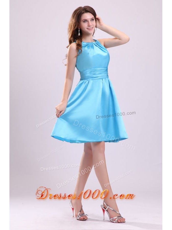 A-line Straps Short Aqua Blue 2014 Prom Party Dress with Ruches