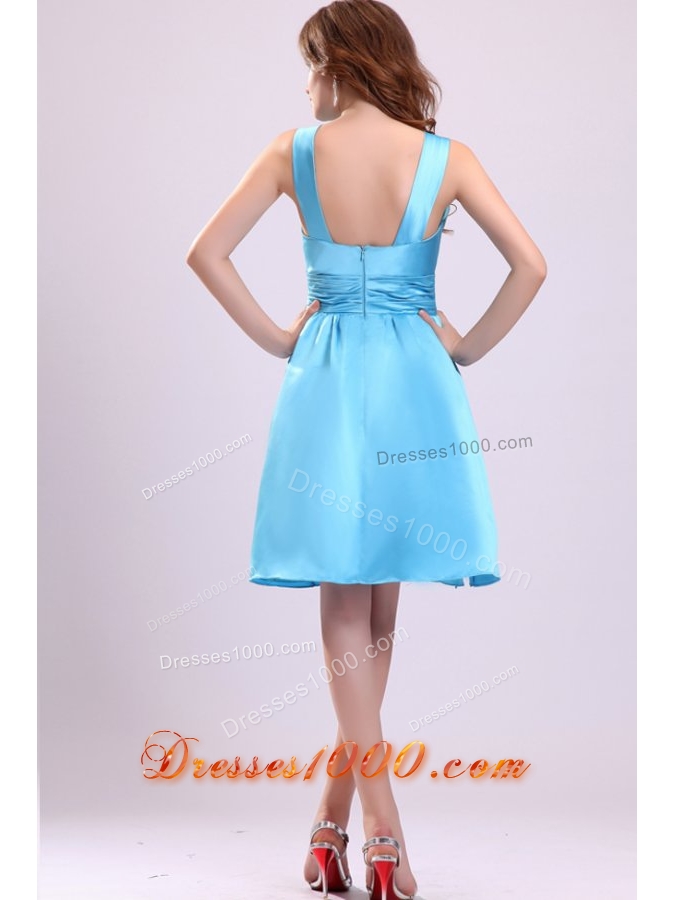 A-line Straps Short Aqua Blue 2014 Prom Party Dress with Ruches