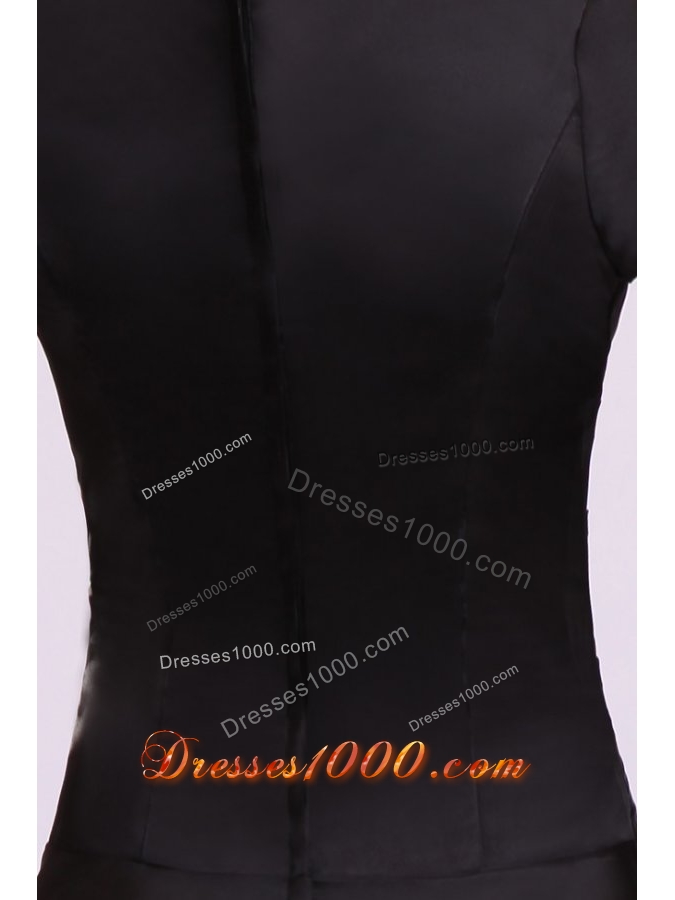 Bateau Black Beaded Ankle-length Prom Dress with Short Sleeves