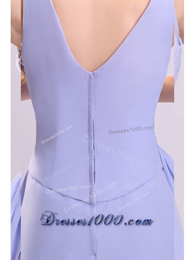 Lavender Chiffon A-line V-neck Knee-length Prom Pageant Dresses