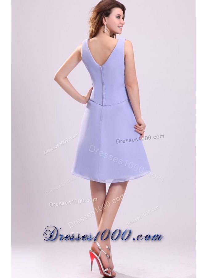 Lavender Chiffon A-line V-neck Knee-length Prom Pageant Dresses
